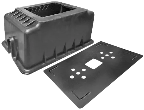 Base y caja termoplástica para caudalimetro