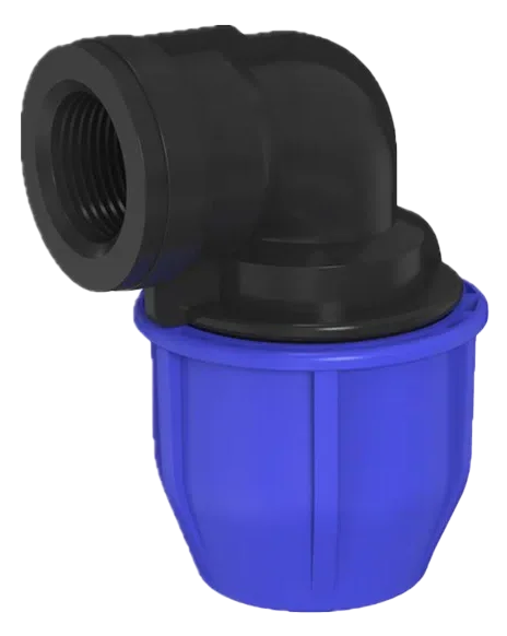 Codo 90 ° con rosca hembra HDPE para manguera