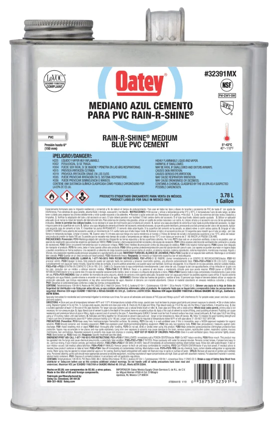 Pegamento Oatey PVC azul 1 galón