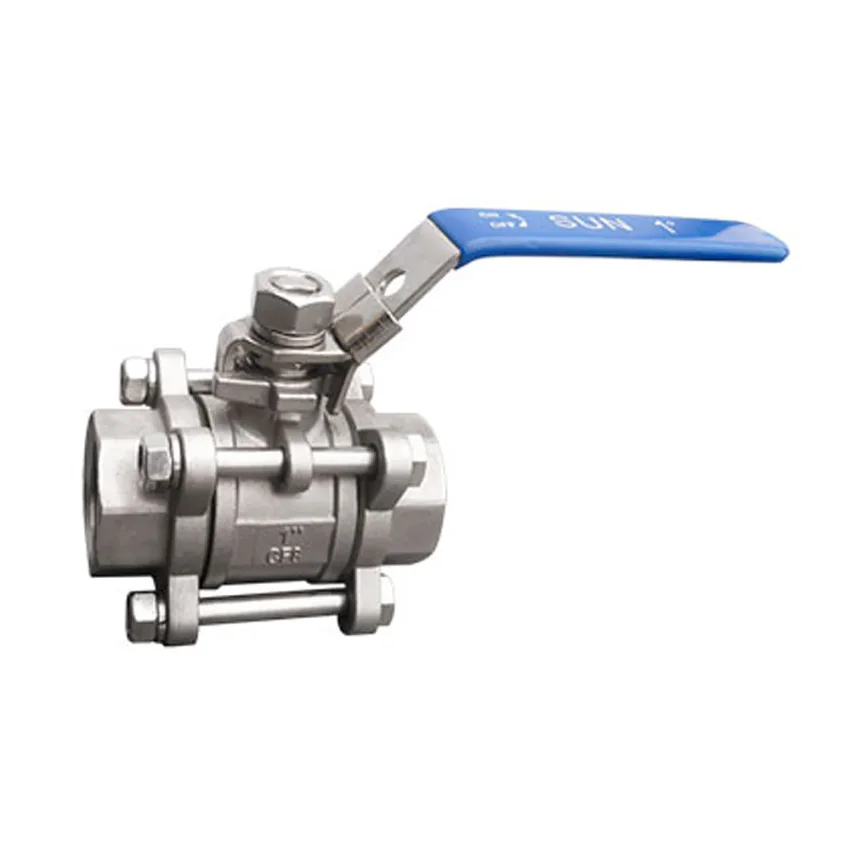 Válvula Bola Inoxidable 304 (CF8) A/Teflón (RPTFE) 3 Piezas 1000 Wog Rosca NPT Tipo Industrial Sun