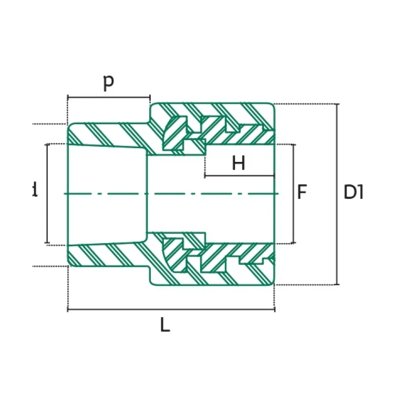 Conector Hembra con Espiga para Termofusión Tuboplus PP-R - Plano Dimensional Técnico