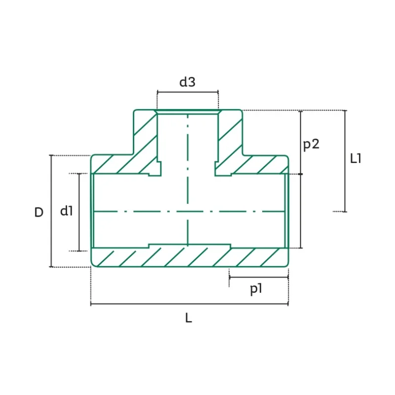 Tee Reducida Central Tuboplus PP-R - Plano Dimensional Técnico